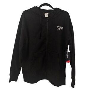 Black and White Reebok Women's Medium Embroidery Full Zip Hoodie